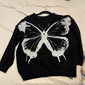 Forever 21 Black Sweater with White Butterfly Design